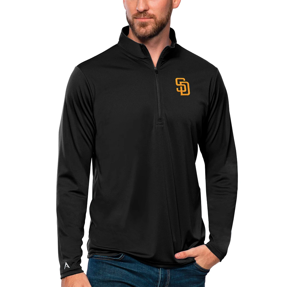 Men's Antigua Black San Diego Padres Tribute Quarter-Zip Pullover Top