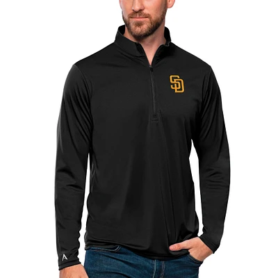 Men's Antigua Black San Diego Padres Tribute Quarter-Zip Pullover Top