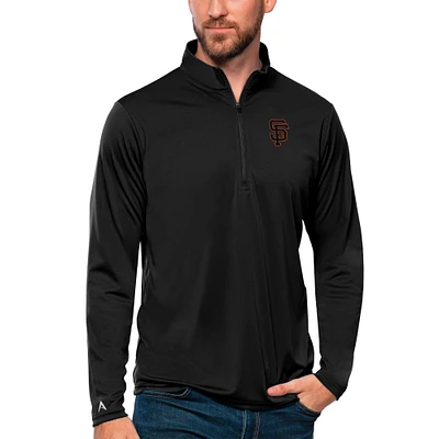 Men's Antigua Black San Francisco Giants Tribute Quarter-Zip Pullover Top