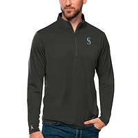 Men's Antigua Charcoal Seattle Mariners Tribute Quarter-Zip Pullover Top