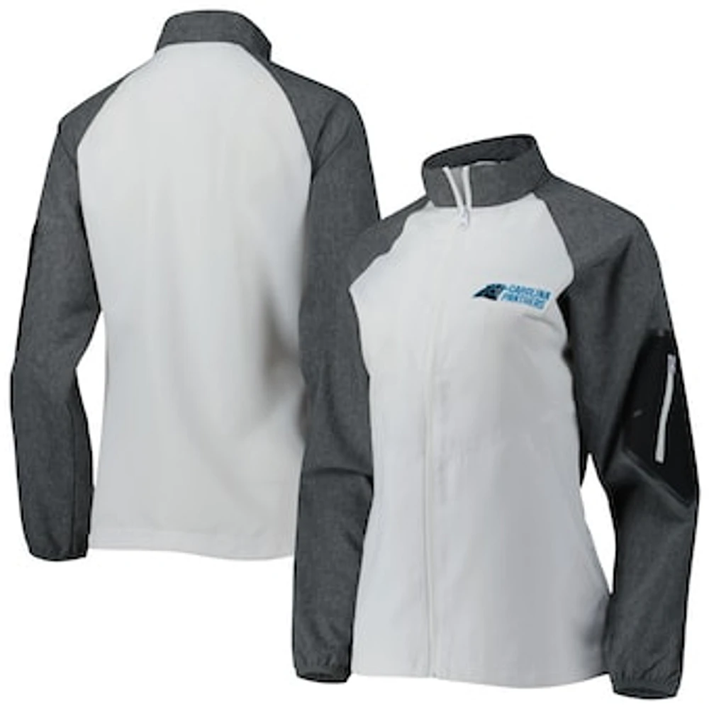 Women's Dunbrooke White/Gray Carolina Panthers Hurricane Raglan Full-Zip Windbreaker