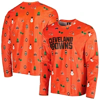 Men's FOCO Orange Cleveland Browns Holiday Repeat Long Sleeve T-Shirt