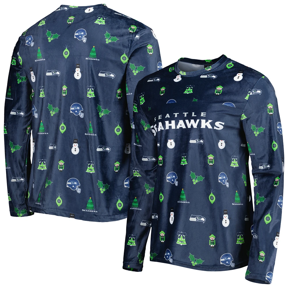 Men's FOCO College Navy Seattle Seahawks Holiday Repeat Long Sleeve T-Shirt