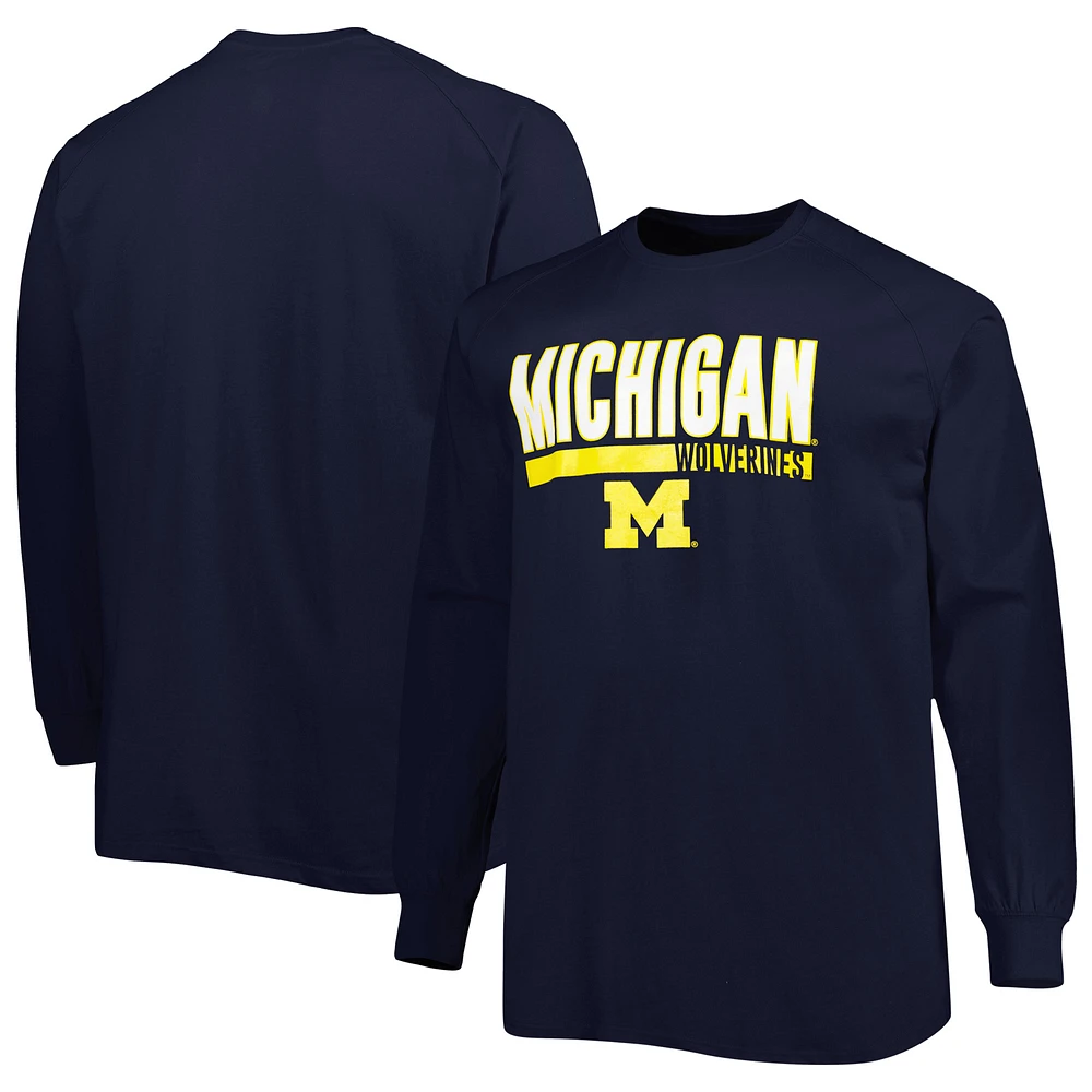 Men's Navy Michigan Wolverines Big & Tall Two-Hit Long Sleeve T-Shirt