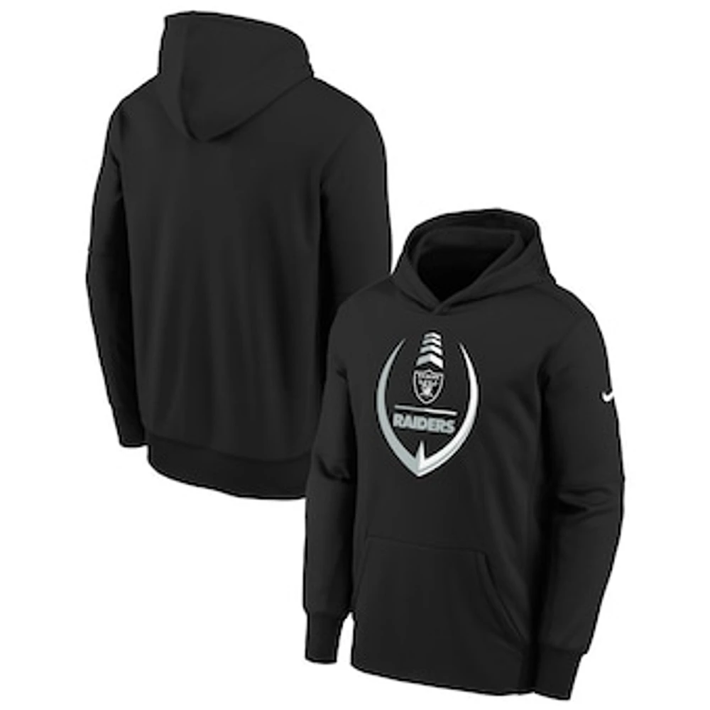 Youth Nike Black Las Vegas Raiders Icon Therma Pullover Hoodie