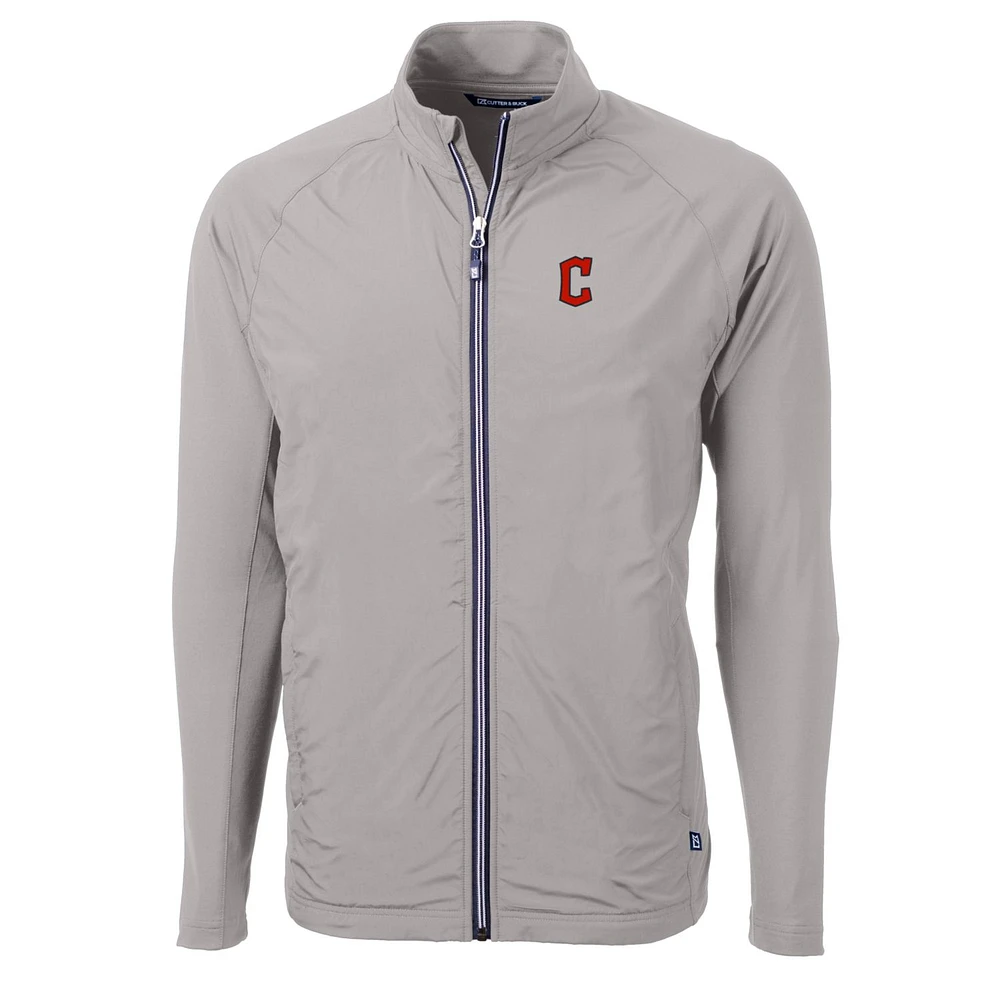 Men's Cutter & Buck Gray Cleveland Guardians Big Tall Adapt Eco Knit Full-Zip Jacket