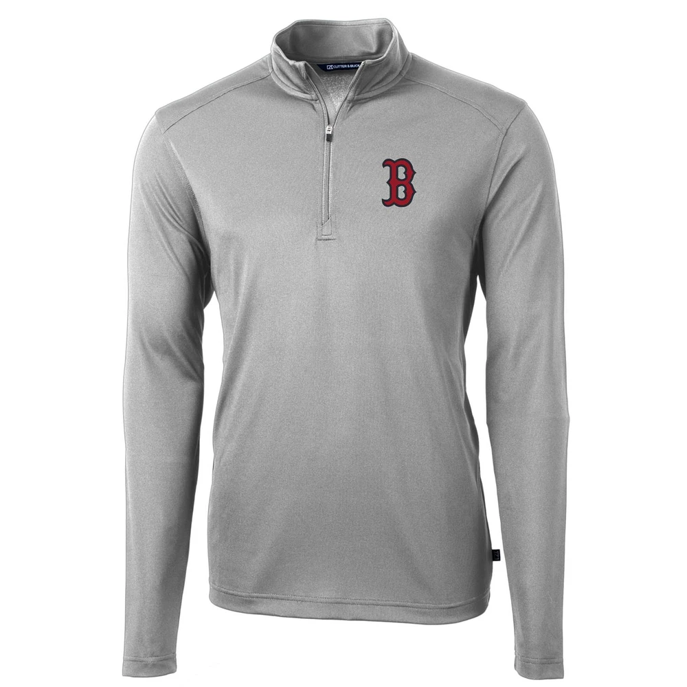 Men's Cutter & Buck Gray Boston Red Sox Big Tall Virtue Eco Pique Quarter-Zip Pullover Jacket