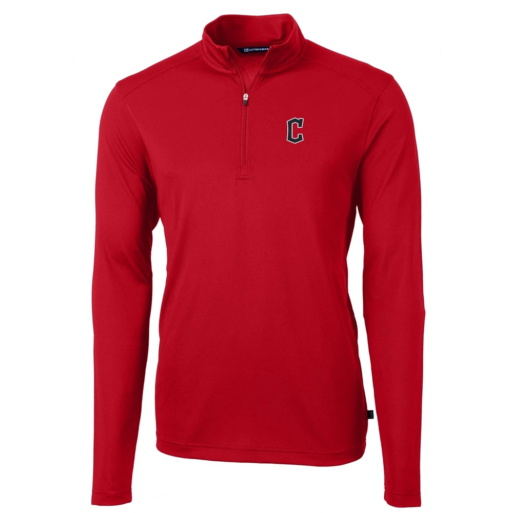 Men's Cutter & Buck Red Cleveland Guardians Big Tall Virtue Eco Pique Quarter-Zip Pullover Jacket