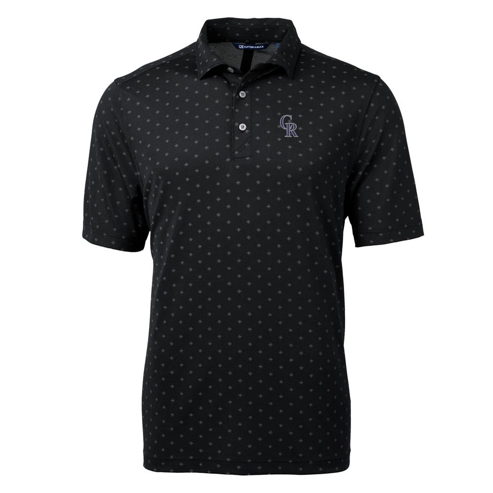 Men's Cutter & Buck Black Colorado Rockies Big & Tall Virtue Eco Pique Tile Print Polo