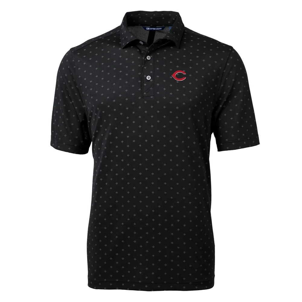 Men's Cutter & Buck Black Cincinnati Reds Big Tall Virtue Eco Pique Tile Print Polo