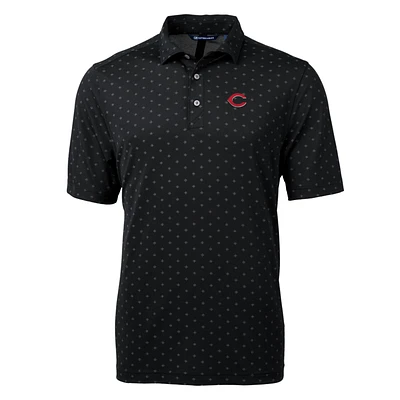Men's Cutter & Buck Black Cincinnati Reds Big Tall Virtue Eco Pique Tile Print Polo