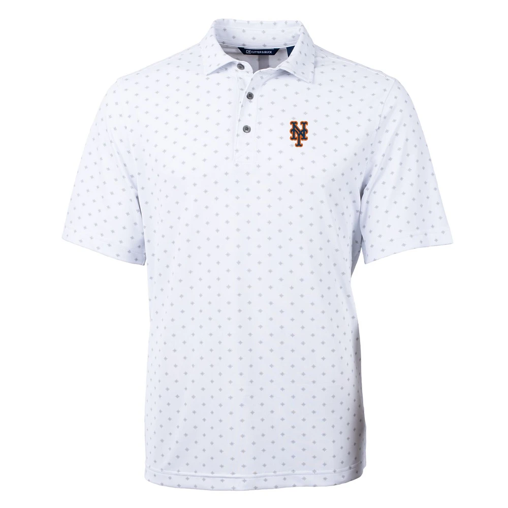 Men's Cutter & Buck White New York Mets Big Tall Virtue Eco Pique Tile Print Polo