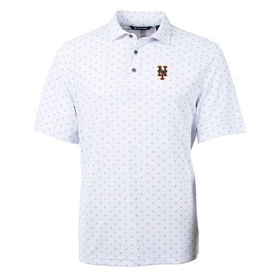 Men's Cutter & Buck White New York Mets Big Tall Virtue Eco Pique Tile Print Polo