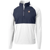 Men's Cutter & Buck White/Navy Houston Astros Adapt Eco Knit Hybrid Recycled Quarter-Zip Pullover Jacket
