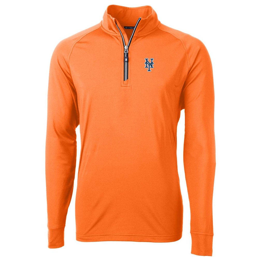 Men's Cutter & Buck Orange New York Mets Adapt Eco Knit Stretch Recycled Quarter-Zip Pullover Jacket