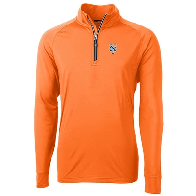 Men's Cutter & Buck Orange New York Mets Adapt Eco Knit Stretch Recycled Quarter-Zip Pullover Jacket