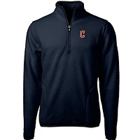 Men's Cutter & Buck Navy Cleveland Guardians Cascade Eco Sherpa Fleece Quarter-Zip Pullover Jacket