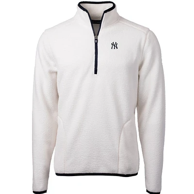 Men's Cutter & Buck White/Navy New York Yankees Cascade Eco Sherpa Fleece Quarter-Zip Pullover Jacket