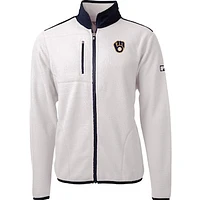 Men's Cutter & Buck White/Navy Milwaukee Brewers Cascade Eco Sherpa Fleece Full-Zip Jacket