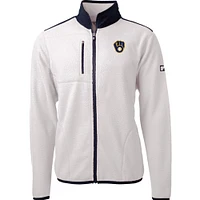 Men's Cutter & Buck White/Navy Milwaukee Brewers Cascade Eco Sherpa Fleece Full-Zip Jacket