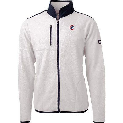 Men's Cutter & Buck White/Navy Chicago Cubs Cascade Eco Sherpa Fleece Full-Zip Jacket