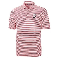 Men's Cutter & Buck Red Boston Sox Virtue Eco Pique Stripe Recycled Polo