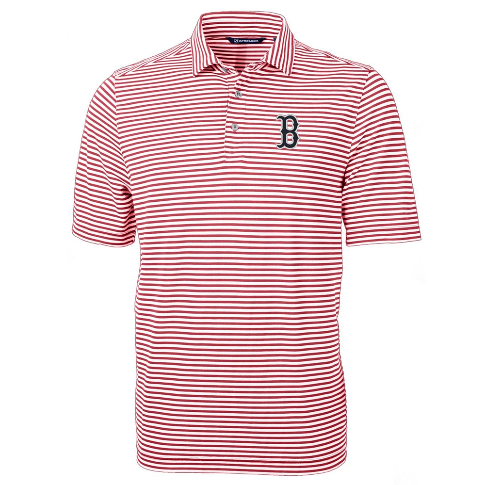 Men's Cutter & Buck Red Boston Sox Virtue Eco Pique Stripe Recycled Polo