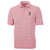 Men's Cutter & Buck Red Boston Sox Virtue Eco Pique Stripe Recycled Polo