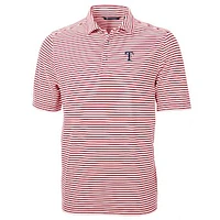 Men's Cutter & Buck Red Texas Rangers Virtue Eco Pique Stripe Recycled Polo