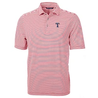 Men's Cutter & Buck Red Texas Rangers Virtue Eco Pique Stripe Recycled Polo