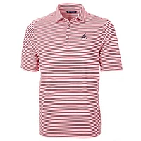 Men's Cutter & Buck Red Atlanta Braves Virtue Eco Pique Stripe Recycled Polo