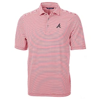 Men's Cutter & Buck Red Atlanta Braves Virtue Eco Pique Stripe Recycled Polo