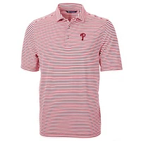Men's Cutter & Buck Red Philadelphia Phillies Virtue Eco Pique Stripe Recycled Polo