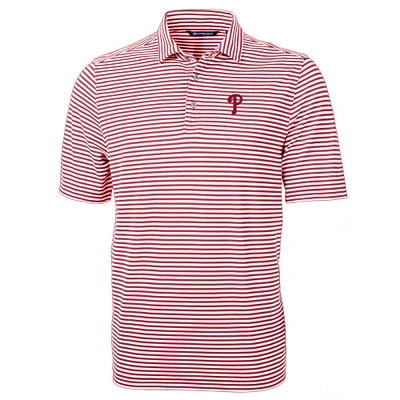 Men's Cutter & Buck Red Philadelphia Phillies Virtue Eco Pique Stripe Recycled Polo
