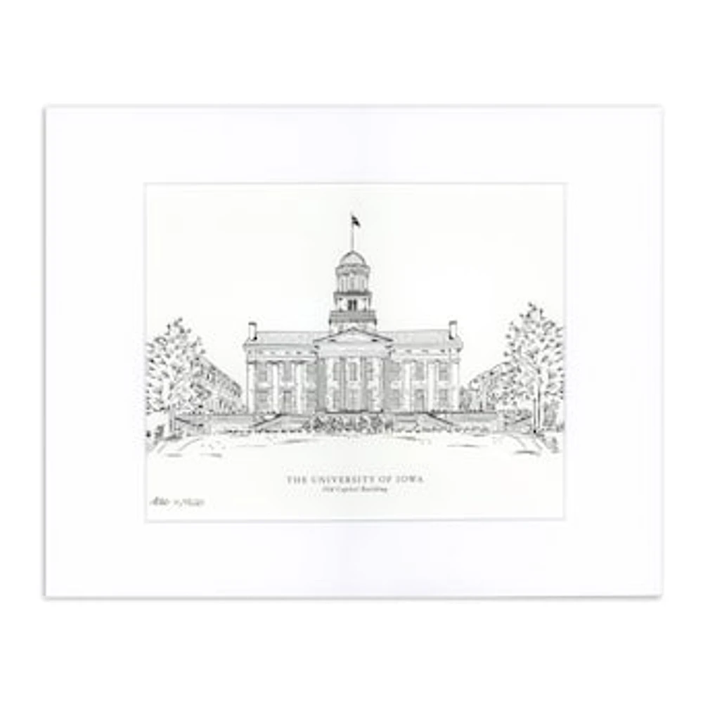 Iowa Hawkeyes Black & White Art Print Old Capitol Building - Medium 11'' x 14''