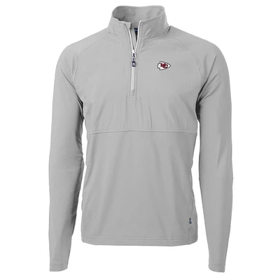 Men's Cutter & Buck Gray Kansas City Chiefs Adapt Eco Knit Hybrid Recycled Quarter-Zip Raglan Jacket
