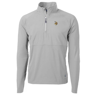 Men's Cutter & Buck Gray Minnesota Vikings Adapt Eco Knit Hybrid Recycled Quarter-Zip Raglan Jacket