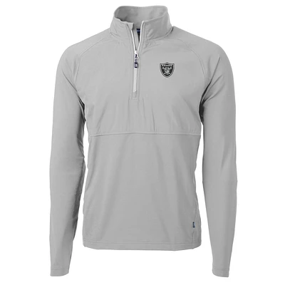 Men's Cutter & Buck Gray Las Vegas Raiders Adapt Eco Knit Hybrid Recycled Quarter-Zip Raglan Jacket