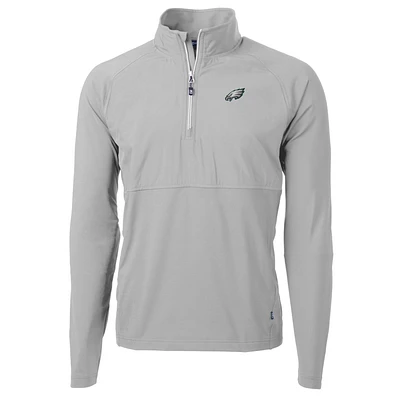 Men's Cutter & Buck Gray Philadelphia Eagles Adapt Eco Knit Hybrid Recycled Quarter-Zip Raglan Jacket
