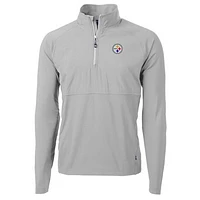 Men's Cutter & Buck Gray Pittsburgh Steelers Adapt Eco Knit Hybrid Recycled Quarter-Zip Raglan Jacket