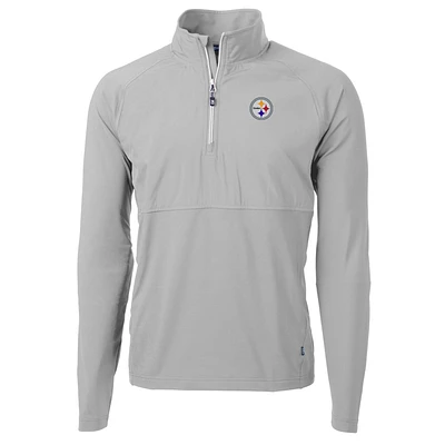 Men's Cutter & Buck Gray Pittsburgh Steelers Adapt Eco Knit Hybrid Recycled Quarter-Zip Raglan Jacket