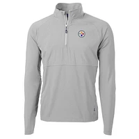 Men's Cutter & Buck Gray Pittsburgh Steelers Adapt Eco Knit Hybrid Recycled Quarter-Zip Raglan Jacket
