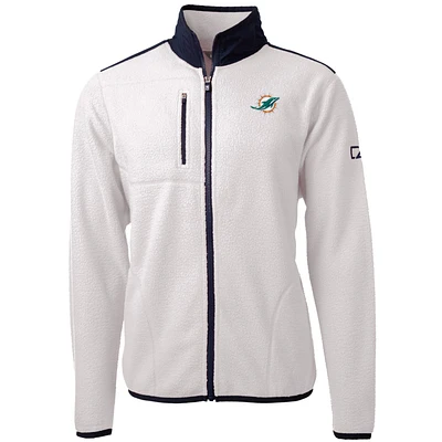 Men's Cutter & Buck White Miami Dolphins Cascade Eco Sherpa Fleece Full-Zip Jacket