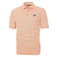 Men's Cutter & Buck Orange Miami Dolphins Virtue Eco Pique Stripe Polo