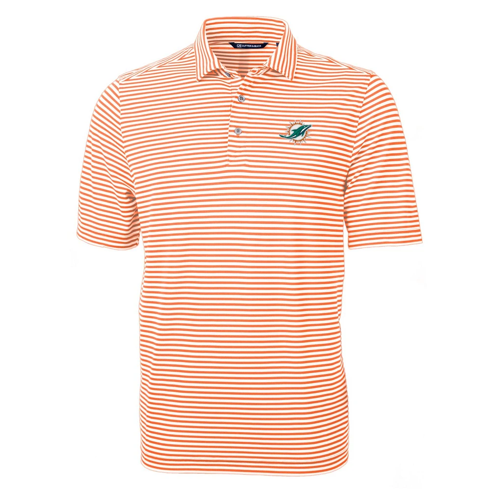 Men's Cutter & Buck Orange Miami Dolphins Virtue Eco Pique Stripe Polo