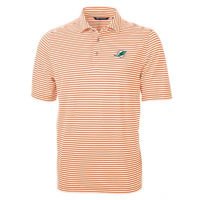Men's Cutter & Buck Orange Miami Dolphins Virtue Eco Pique Stripe Polo