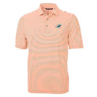 Men's Cutter & Buck Orange Miami Dolphins Virtue Eco Pique Stripe Polo
