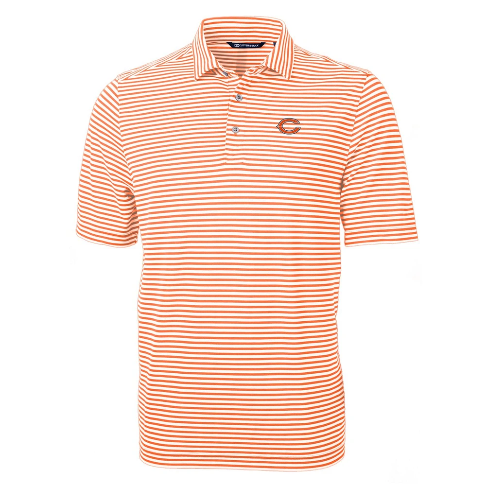 Men's Cutter & Buck Orange Chicago Bears Virtue Eco Pique Stripe Polo