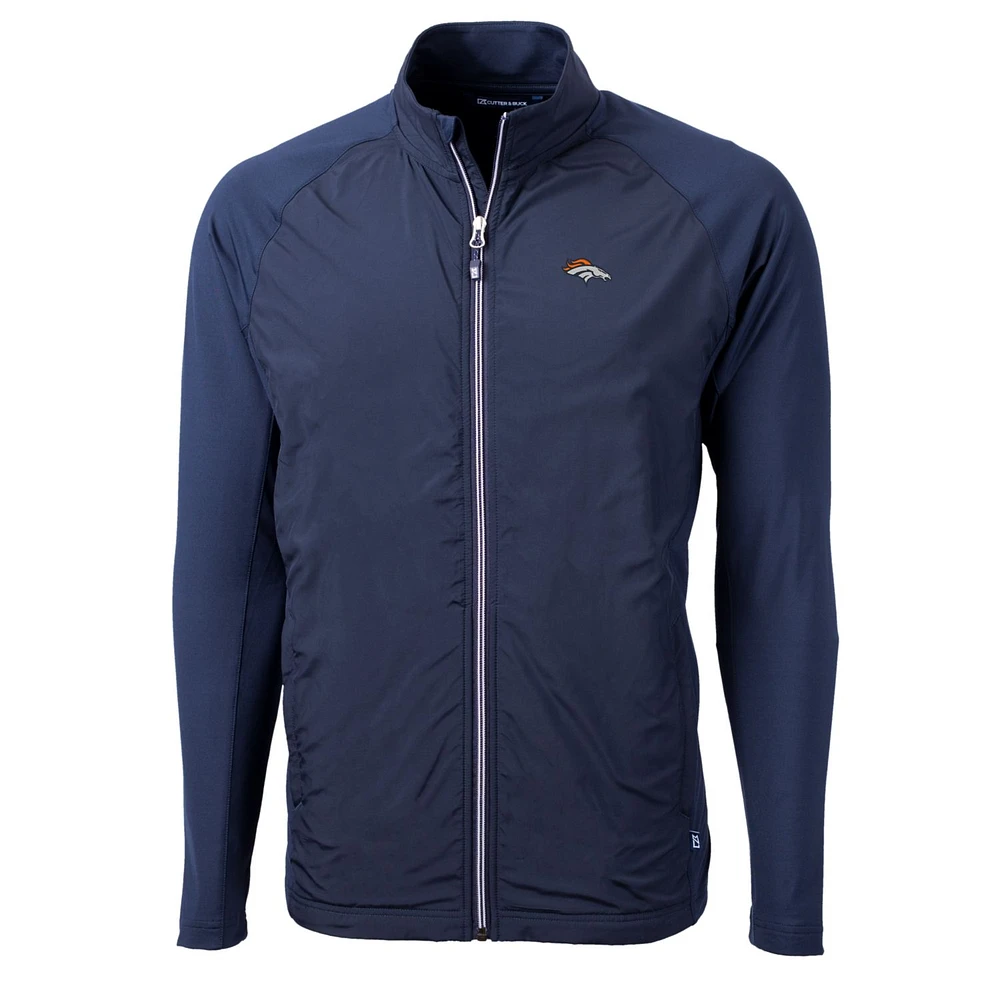 Men's Cutter & Buck Navy Denver Broncos Big Tall Adapt Eco Knit Full-Zip Raglan Jacket