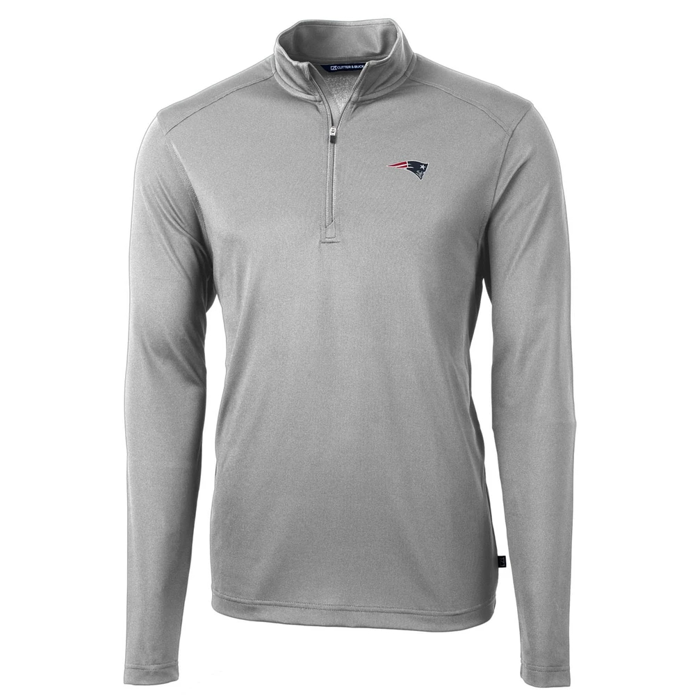 Men's Cutter & Buck Gray New England Patriots Big & Tall Virtue Eco Pique Quarter-Zip Pullover Jacket